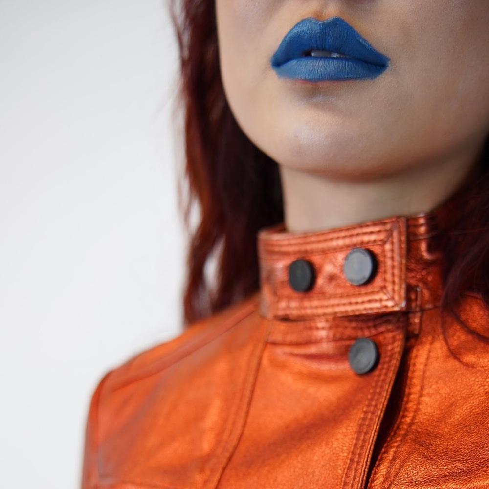 Burberry London Metallic Burnt Orange Copper Cropped Goat Leather Jacket - Picture 3 of 11